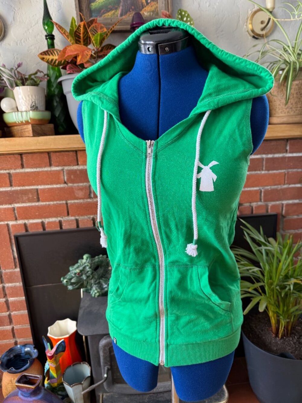 Dutch Bros Bright Green Zip-Up Hoodie Vest
